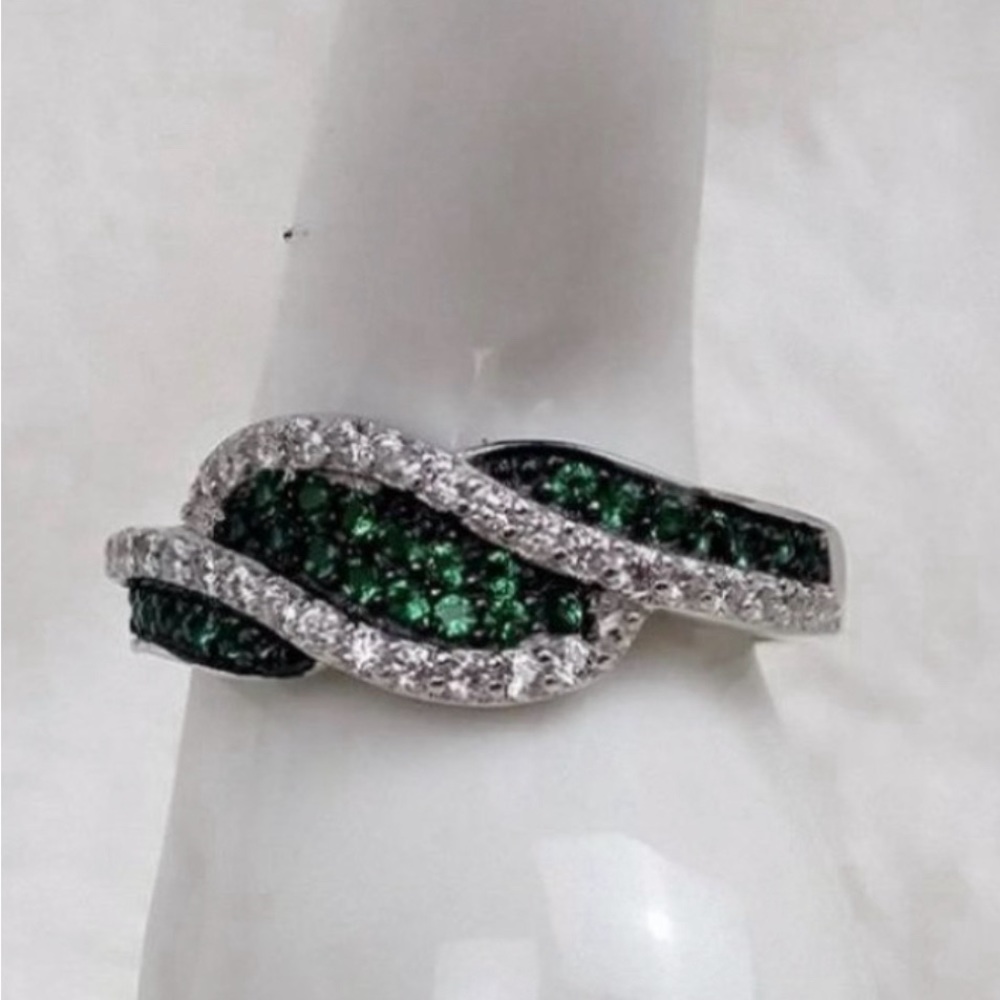 💚💚 Sterling Silver, Faux Emerald & Cubic Zirconia Stones; 925 Sterling Silver